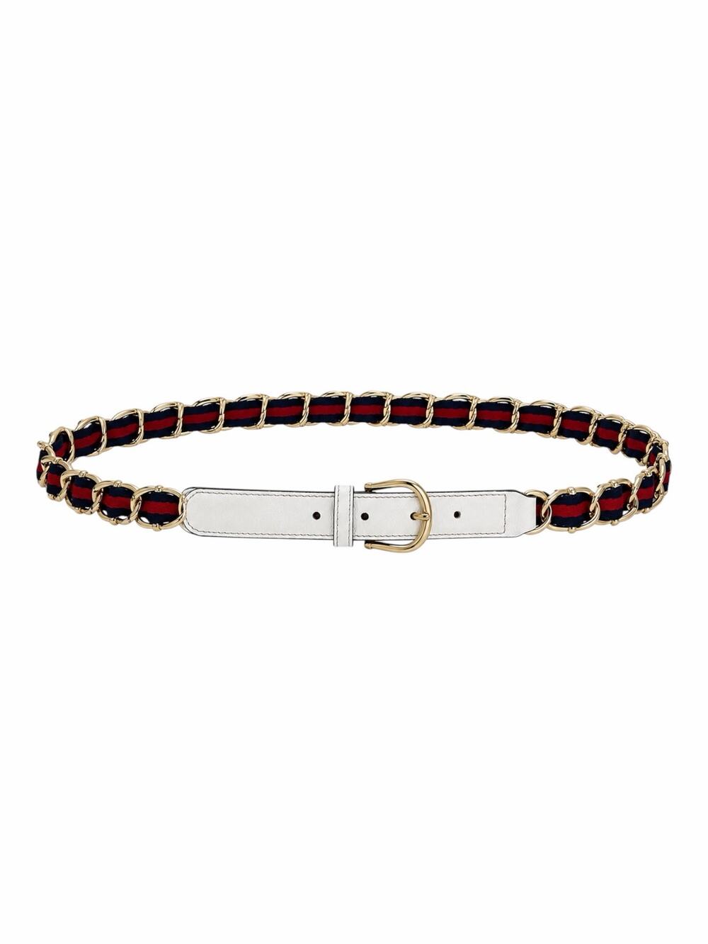 Gucci White Leather Gold Chain Web Belt Women Size 85/34